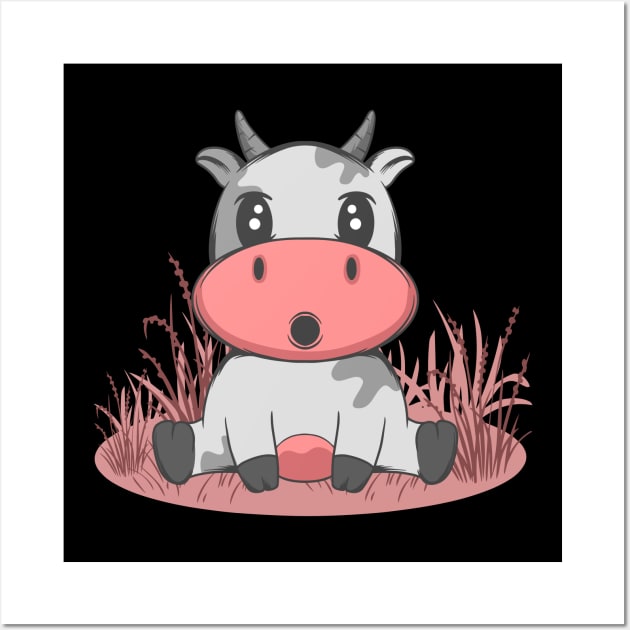 Cute Cartoon Chibi Cow Art | Cow Lover Gift Wall Art by BadDesignCo